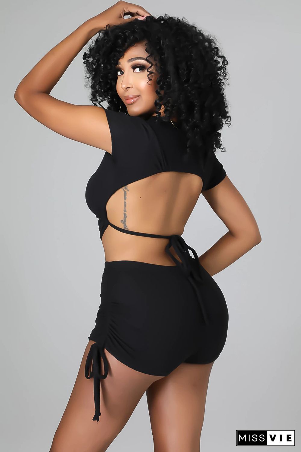 Sportswear Backless Crop Tops And Shorts 2 Piece Set