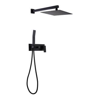 Hlihome 1-Spray Patterns 2 GPM 12 in. H Wall Mount Dual Shower Head and Handheld Shower Head in Matte Black LYJ-7001-MB-12