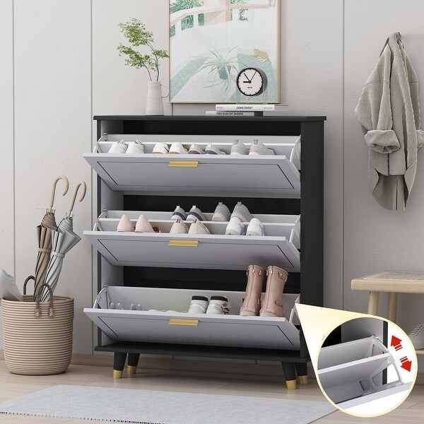 35.4W Shoe Cabinet 3 Drawers Shoe Cabinet Retro - - 35444592