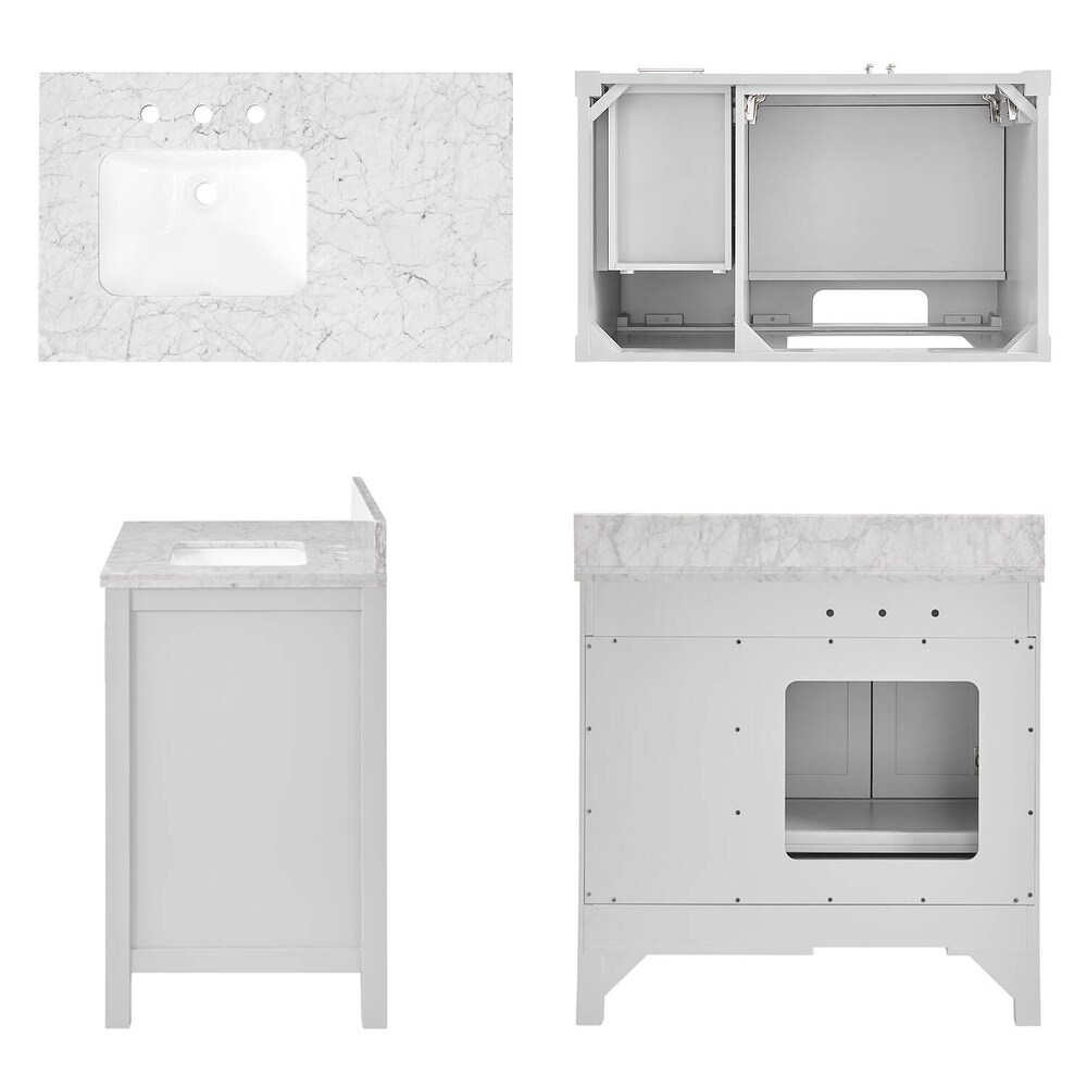 Vines 36 in. Grey Bathroom Vanity with Carrara Marble Top