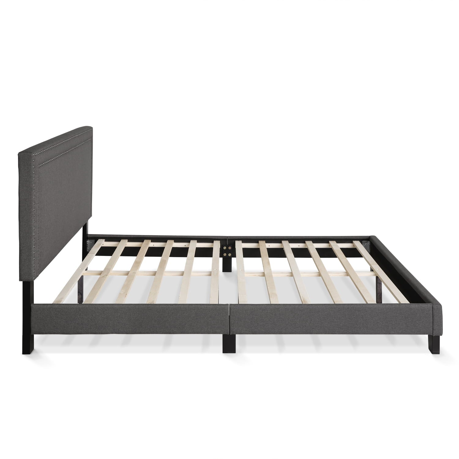 Furinno Laval Double Row Nail Head Bed, 12 Piece Slat Style, Stone, Queen