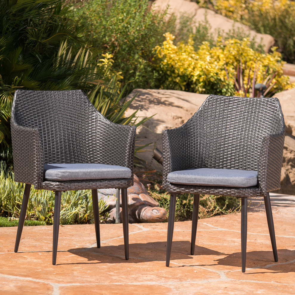 GDF Studio Iris Outdoor Wicker Dining Chairs With Cushions  Set of 4   Tropical   Outdoor Dining Chairs   by GDFStudio  Houzz