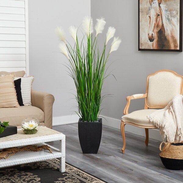 64 Wheat Plum Grass Artificial Plant in Black Planter