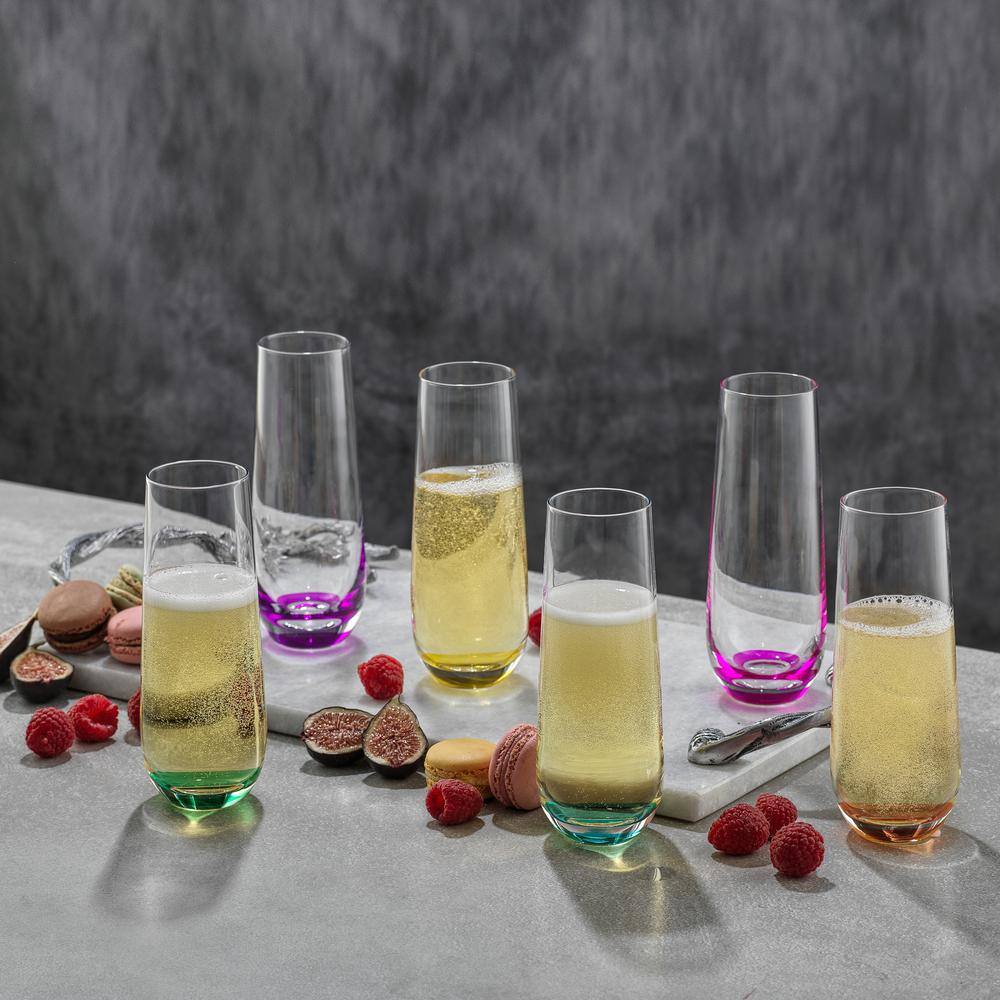 JoyJolt Hue 9.4 oz. Ombre Multi-Color Stemless Champagne Flute Glass Set (Set of 6) JG10271