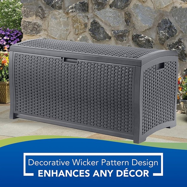 Suncast Dbw7300 73 Gallon Resin Wicker Outdoor Patio Storage Deck Box