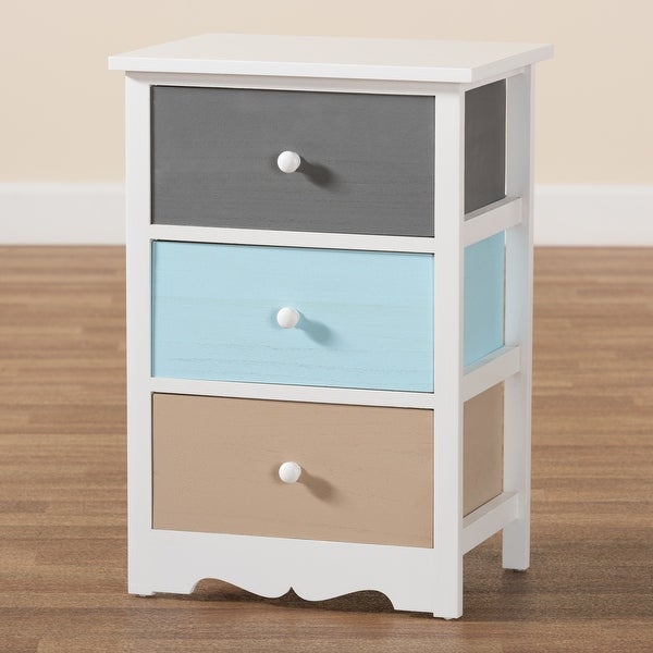 Baxton Studio Kalila Modern and Contemporary White and Multi-Colored Finished Wood 3-Drawer End Table - - 34847533