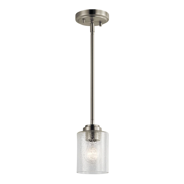 Kichler 44032NI Winslow Brushed Nickel Modern/Contemporary Seeded Glass Cylinder Mini Pendant Light