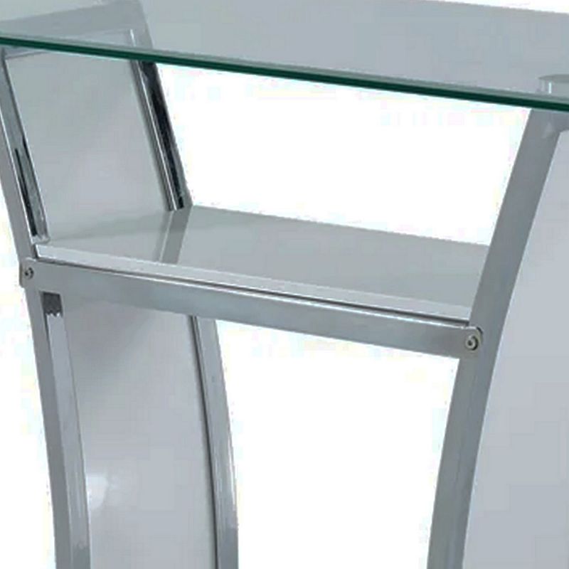 Sofa Table with Chrome Trimmed Curved Sides and Open Bottom Shelf， White