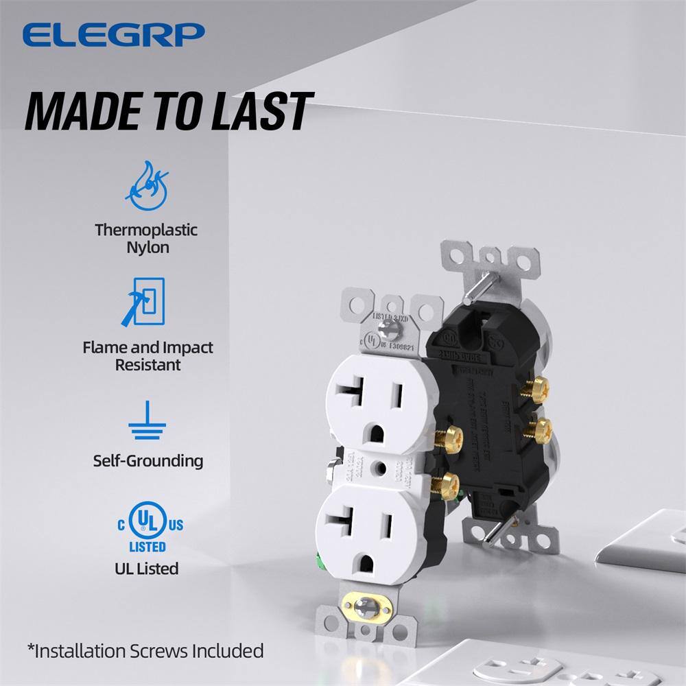 ELEGRP 20 Amp 125-Volt Residential Grade Self Grounding Duplex Outlet White (10-Pack) 2002A-WH10