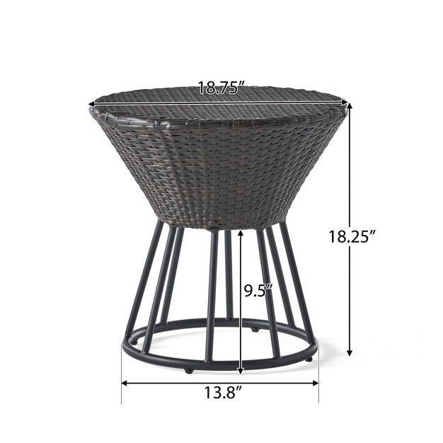 Crete Round Wicker Outdoor Side Table Brown Christopher Knight Home