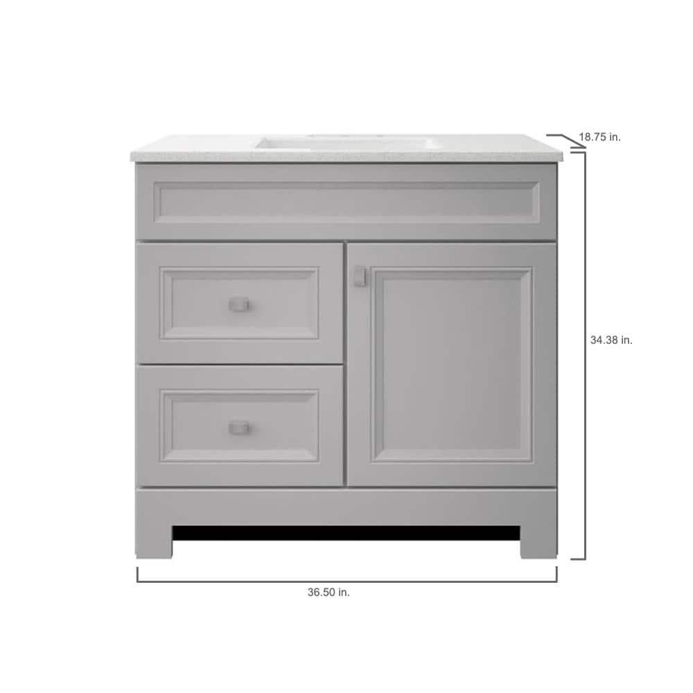 Home Decorators Collection Sedgewood 365 in W x 188 in D x 344 in H Freestanding Bath Vanity in Dove Gray with Arctic Solid Surface Top