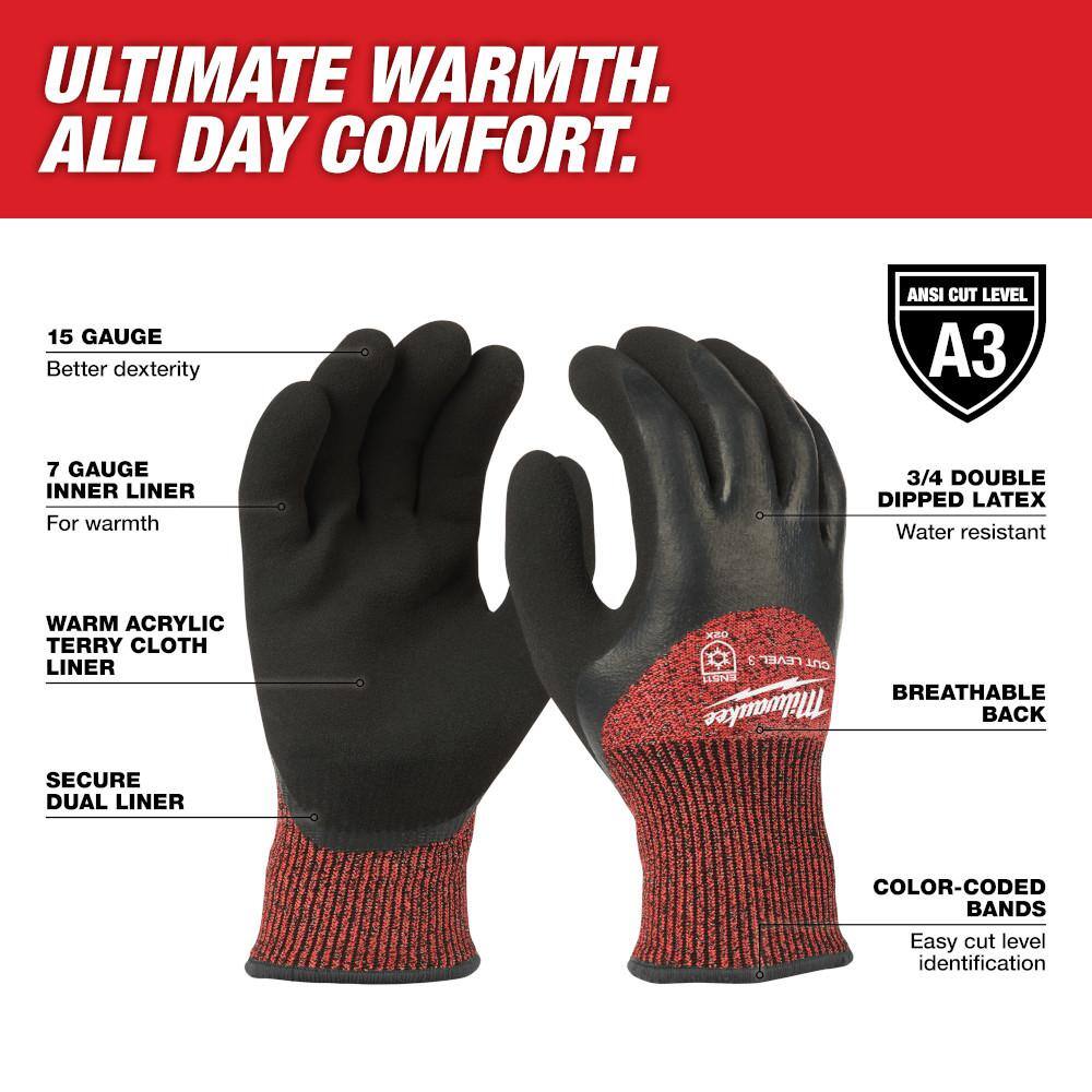 MW X-Large Red Latex Level 3 Cut Resistant Insulated Winter Dipped Work Gloves 48-22-8923