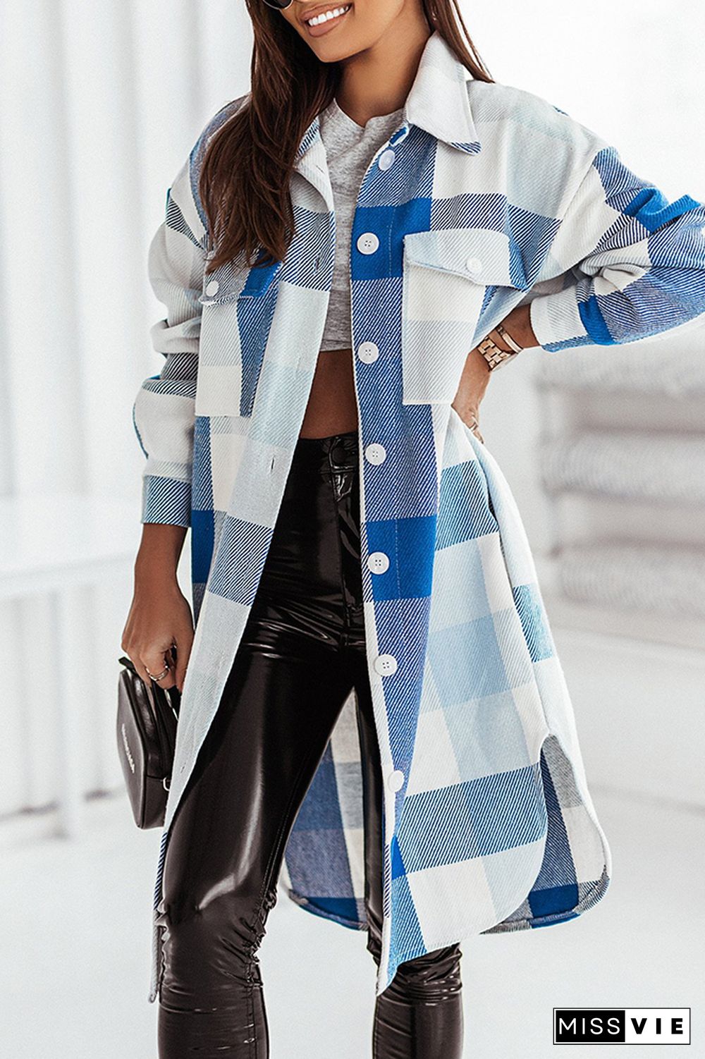 Long Length Open Button Plaid Jackets