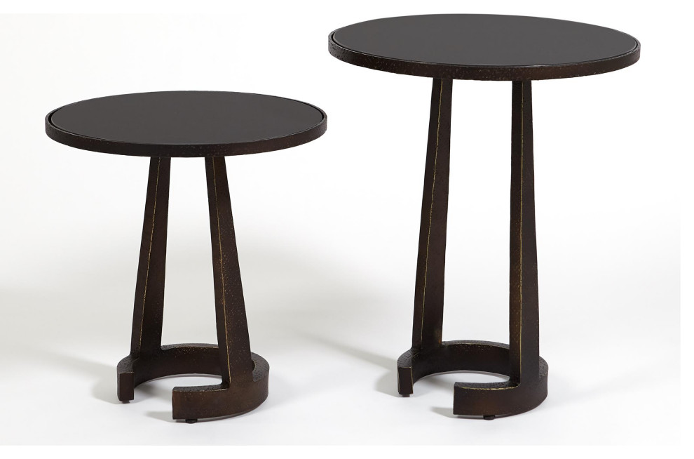 Contemporary Minimalist Round Bronze Accent Table 19 quotHammered Black Marble C   Transitional   Side Tables And End Tables   by My Swanky Home  Houzz