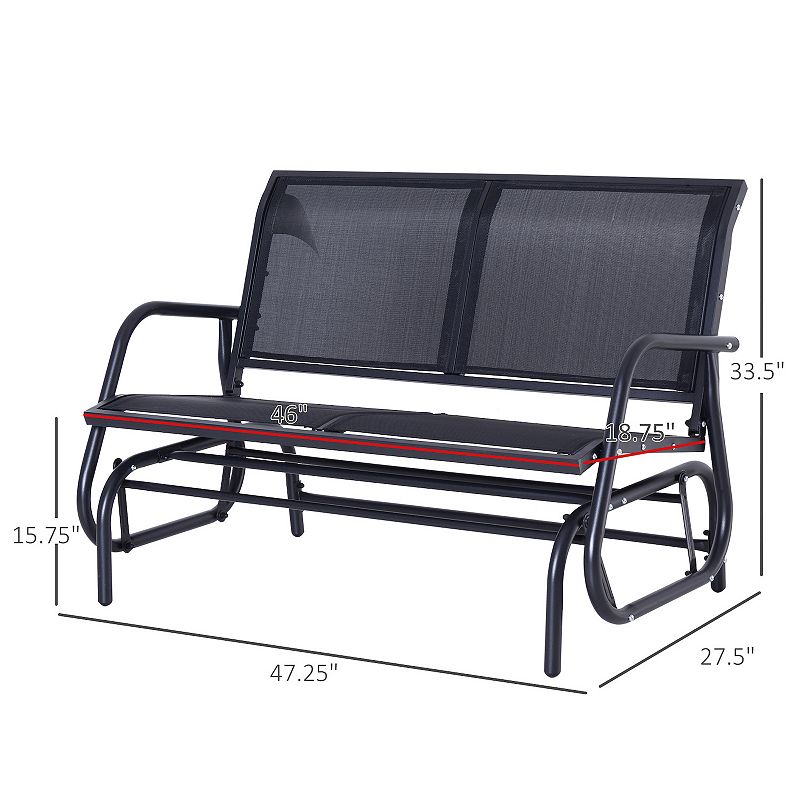 Outsunny 2-Person Patio Glider Bench Rocking Chair Loveseat w/ Armrest Black