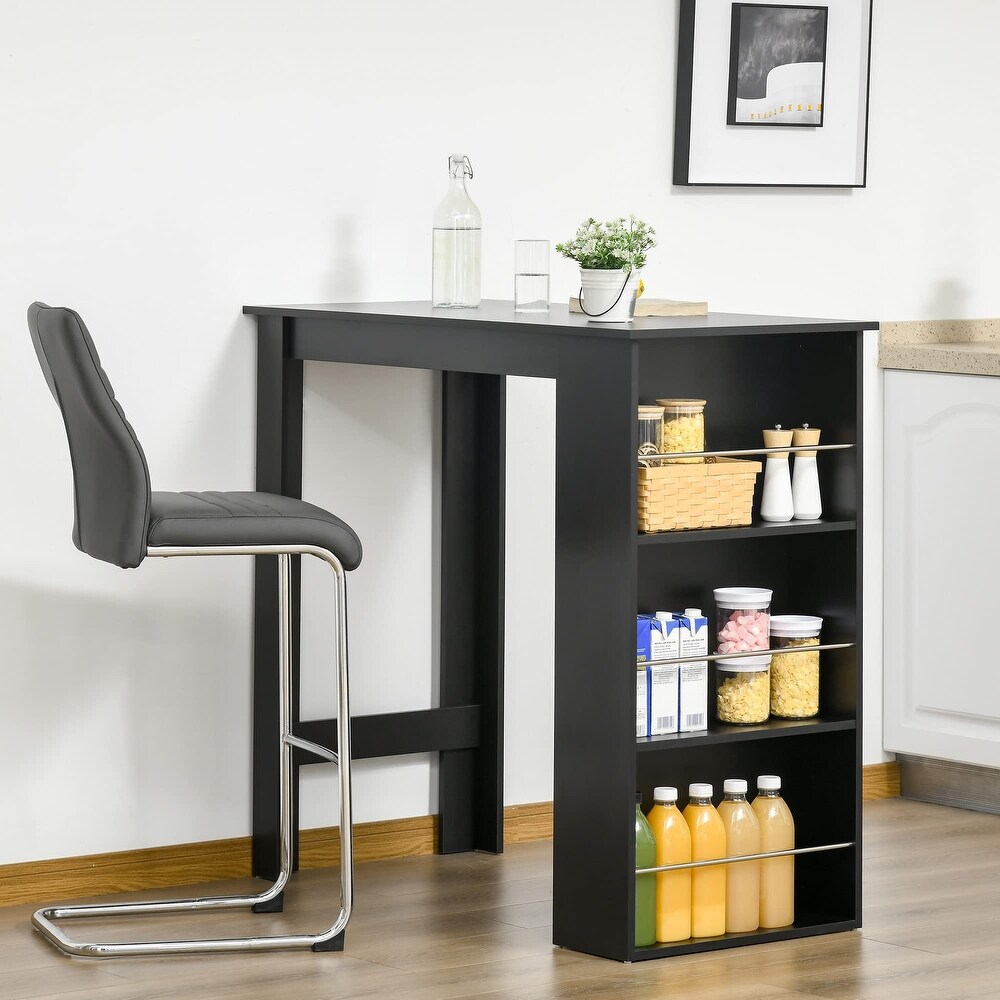 Modern Bar Table Counter Height Dining Table with 3 Storage Shelves for Kitchen  Dining Room  Living Room  Black