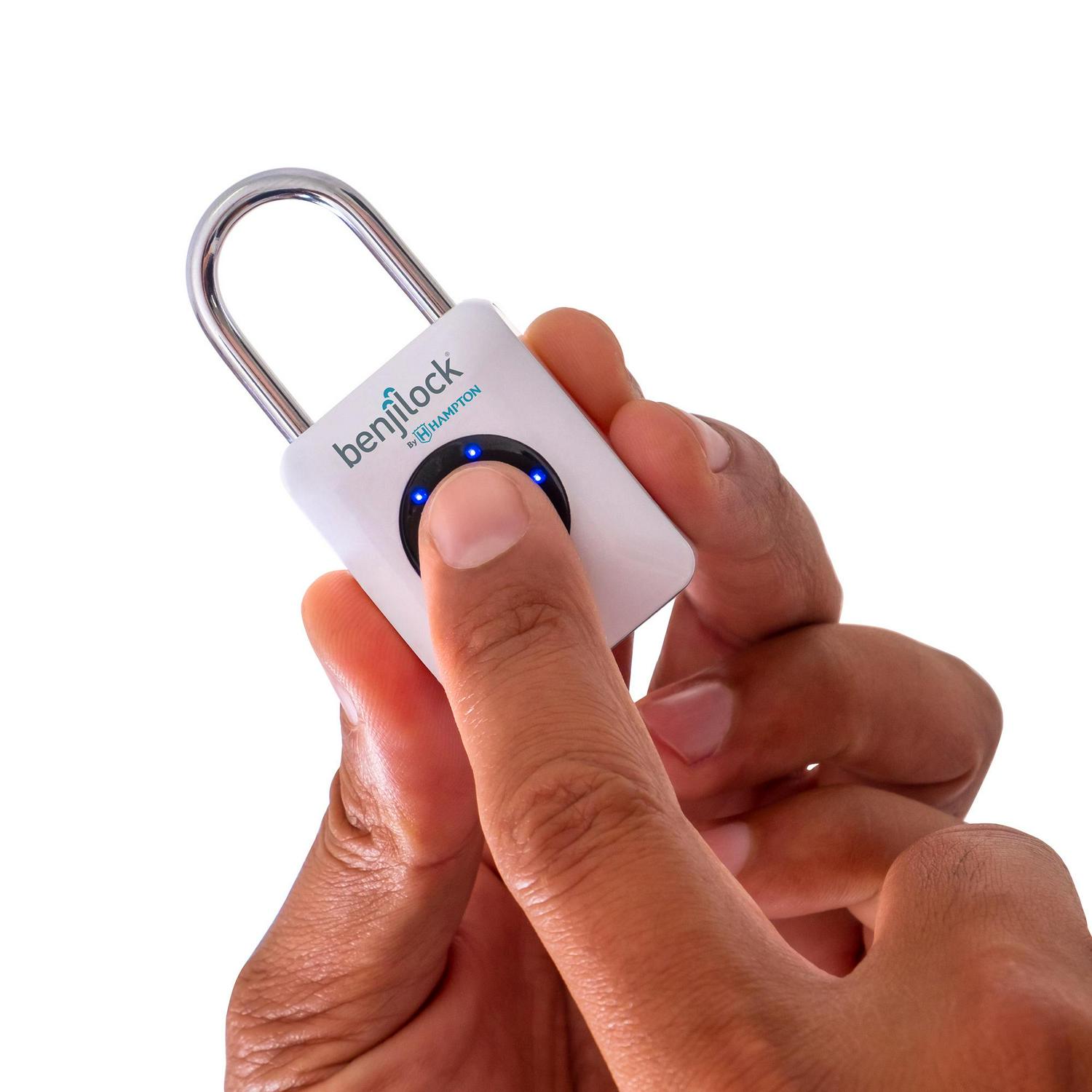 BenjiLock by HamptonA TSA Fingerprint Travel Padlock， 33mm Body with 15/16 inch Shackle， White