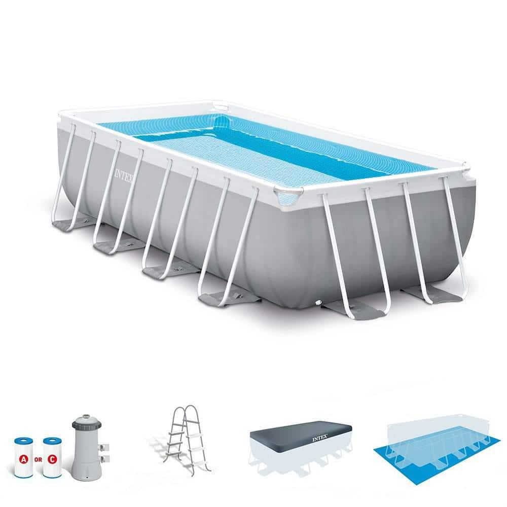 Intex 16 ft. x 8 ft. x 42 in. D Rectangular Metal Frame Above Ground Pool 26791EH