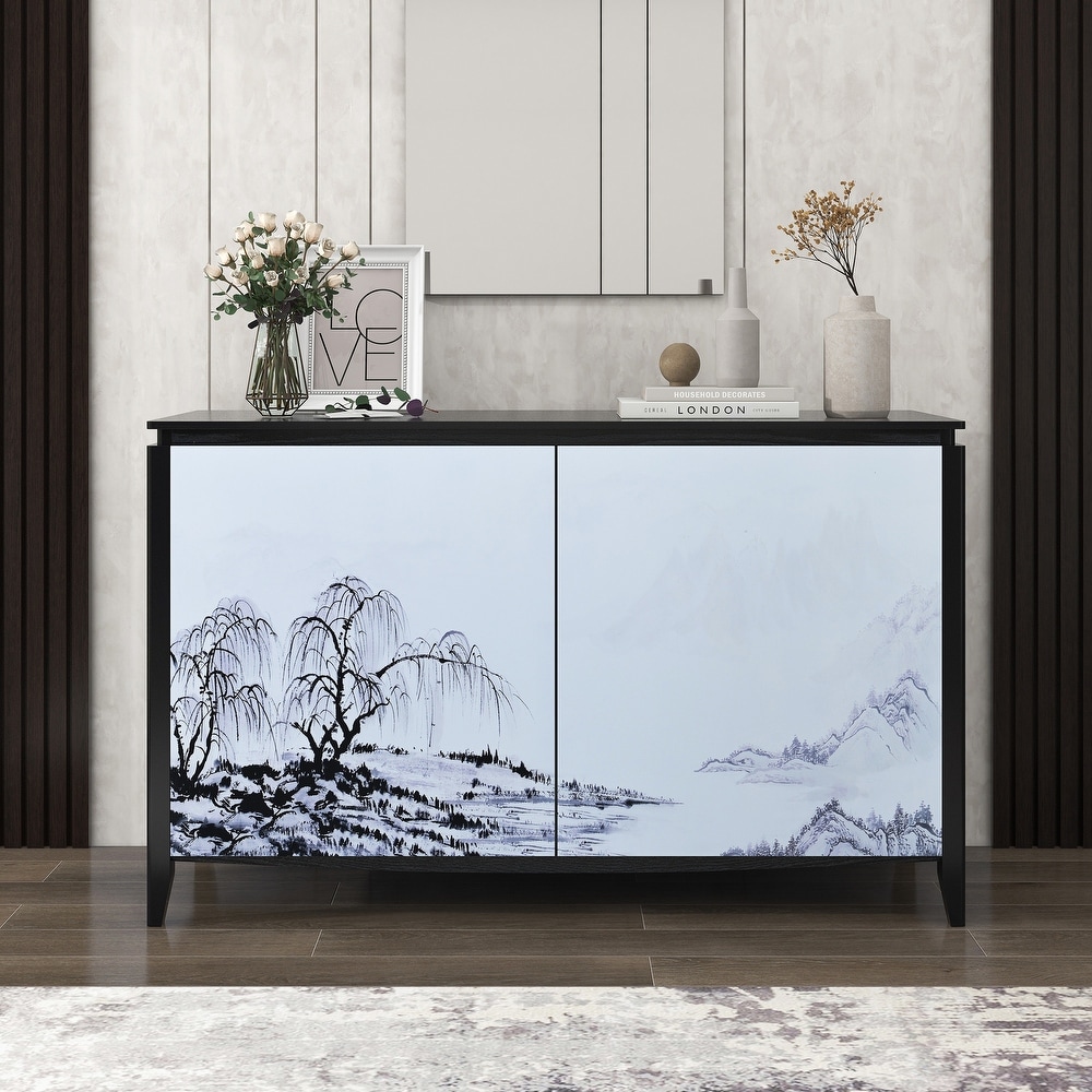 Sideboard Buffet with 2 Decorative Doors  2 Drawers and 4 shelves