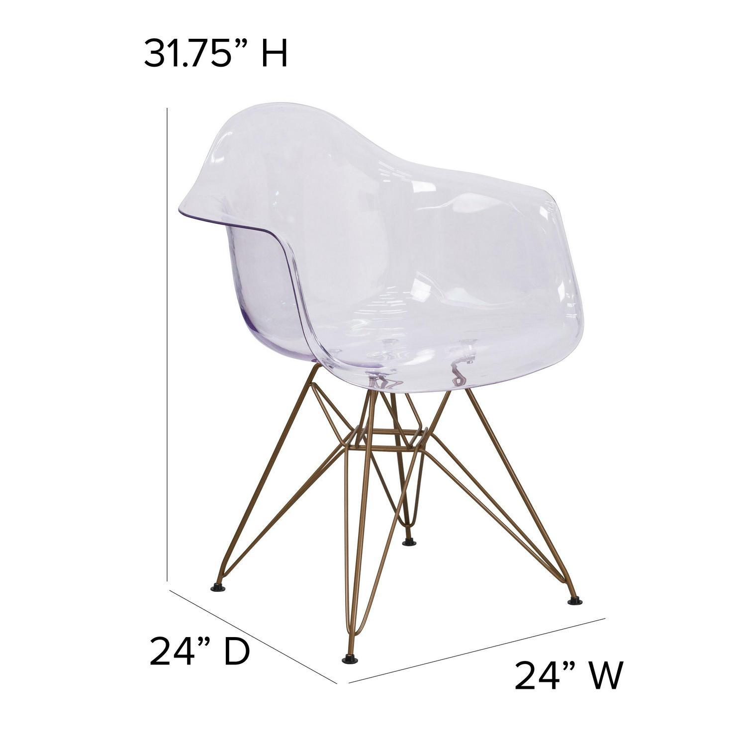 Flash Furniture Alonza Series Transparent Side Chair with Gold Base