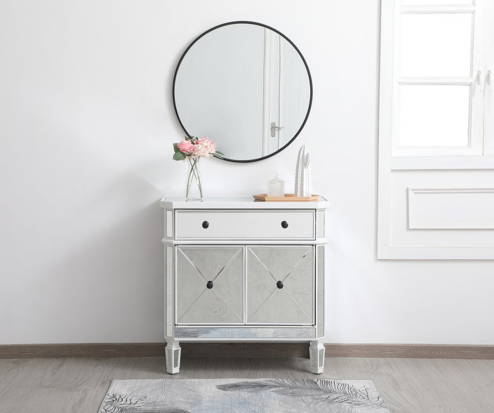 Elegant MF6 1002AW 32 quotMirrored Cabinet  Antique White   Traditional   Accent Chests And Cabinets   by Lighting World Decorators  Houzz