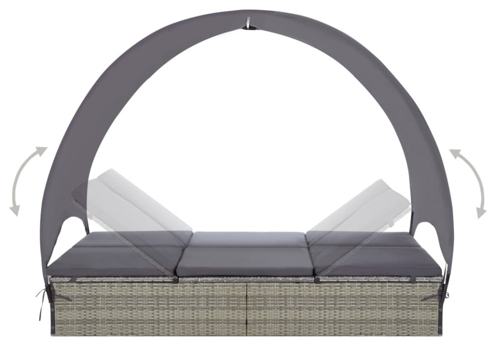 vidaXL Double Sun Lounger Patio Rattan Daybed with Canopy Poly Rattan Gray   Tropical   Outdoor Chaise Lounges   by vidaXL LLC  Houzz