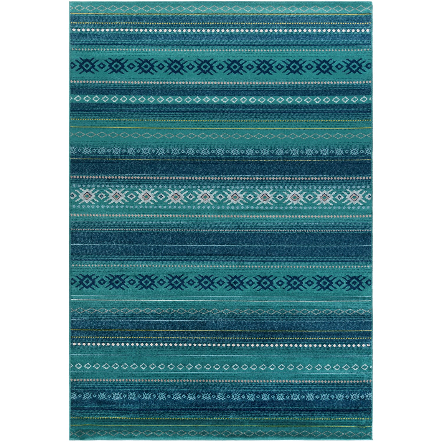 Paramount Rug in Teal, Dark Blue, Aqua, Lime, Light Gray, Cream