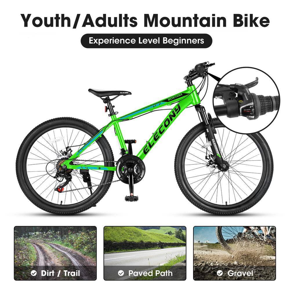 Cesicia 24 in. Steel Mountain Bike with 21-Speed in Green for Teenagers jinxBike21