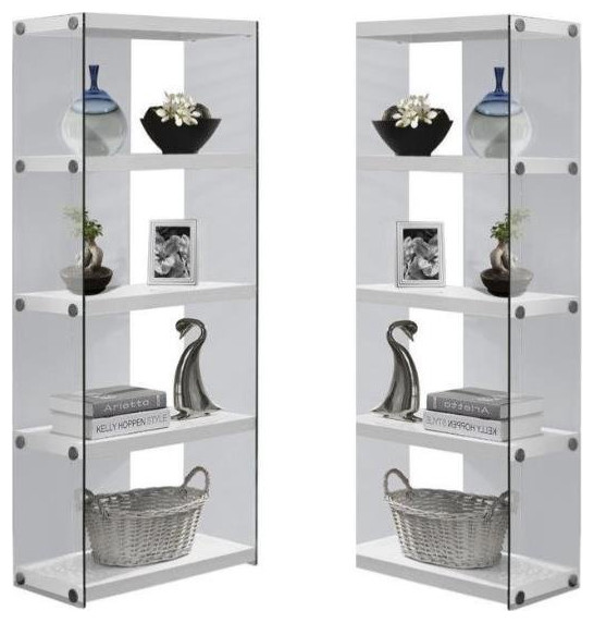 Home Square 2 Piece Hollow Core Bookcase Set in Glossy White   Contemporary   Bookcases   by Homesquare  Houzz