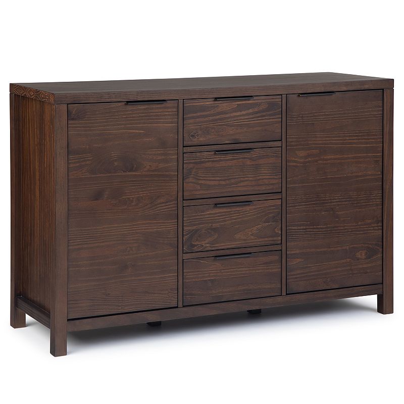 Simpli Home Hollander Solid Wood Sideboard Buffet - Warm Walnut Brown