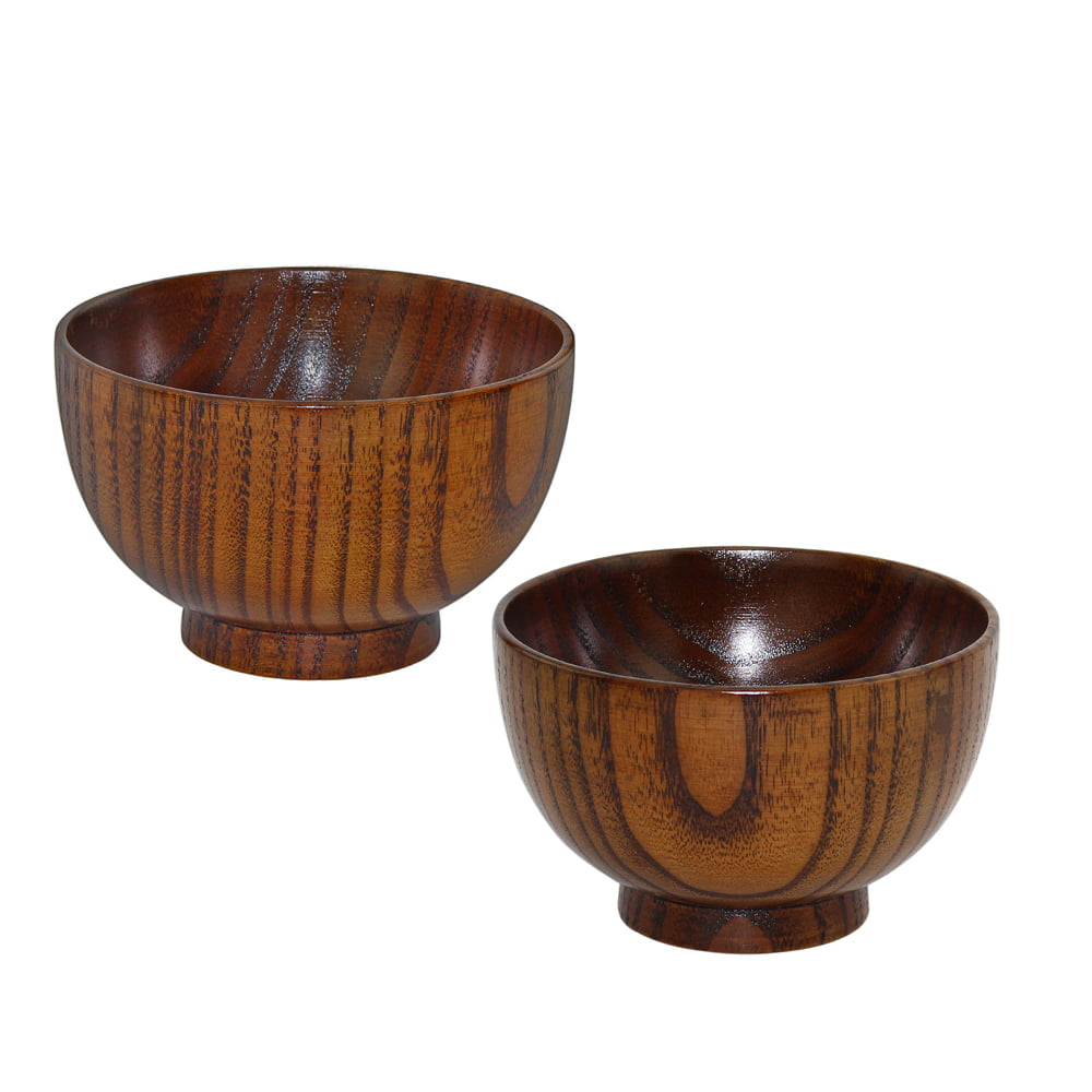 Set of 2 Japanese Style Solid Wood Bowl Children Kids Baby Serving Tableware for Salad Rice Miso Soup Fruits Decorative Display gifts， single bowl