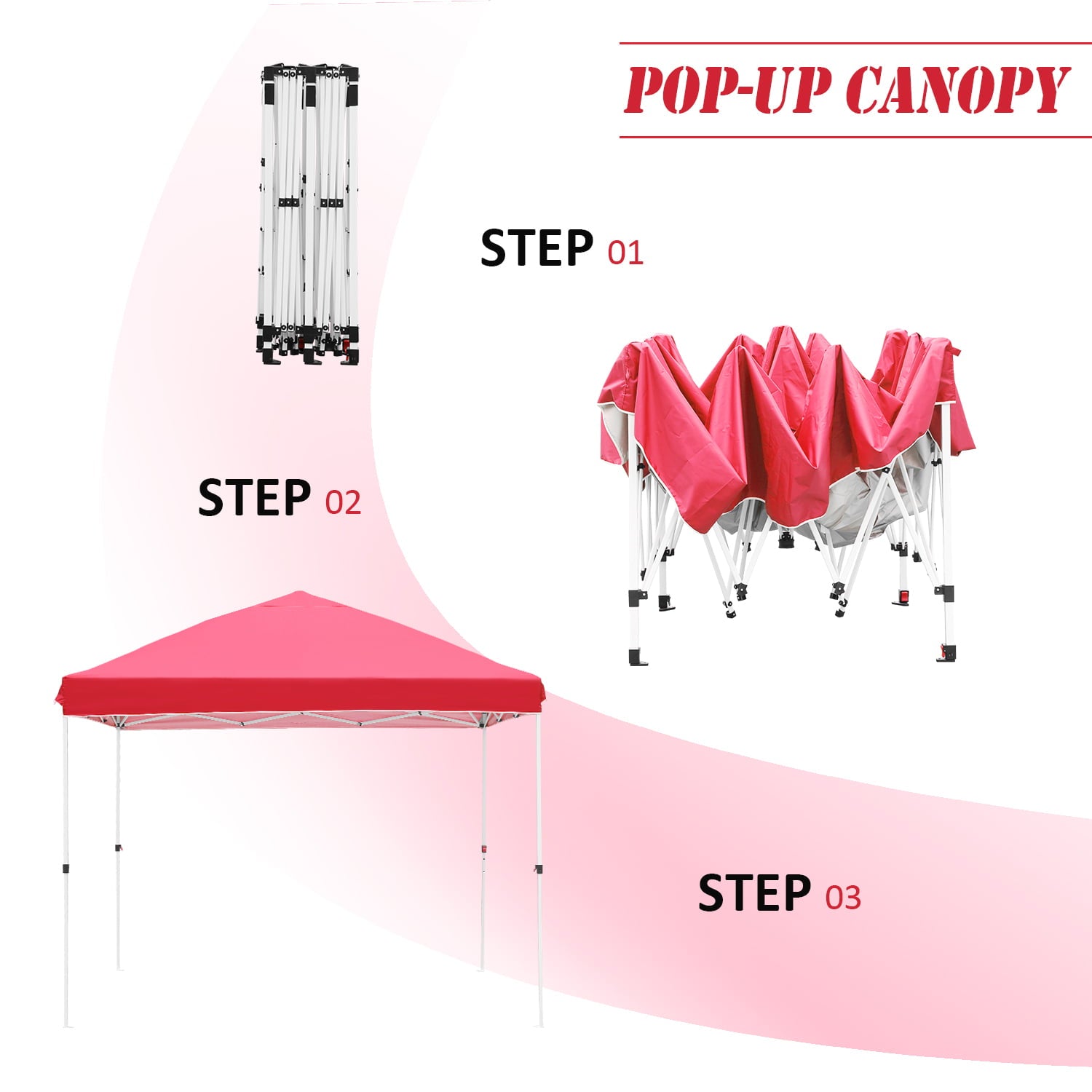 Ainfox 10' x 10' Pop up Canopy Tent Outside Canopy, One Push Tent Canopy with Wheeled Carry Bag, Extra 8 Stakes and 4 Ropes,Red