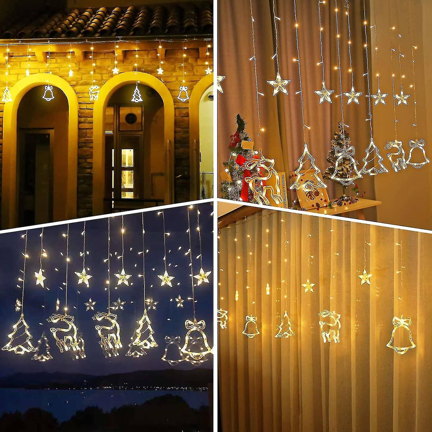 Christmas Curtain Light， Christmas String Lights Bells Light Elk Light， Warm White String Light， Str