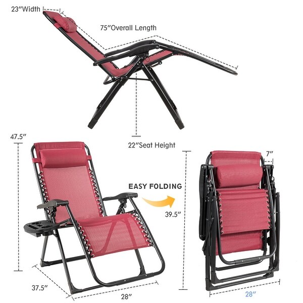 2PC Zero Gravity Chair Oversize Lounge Patio Heavy Duty Folding