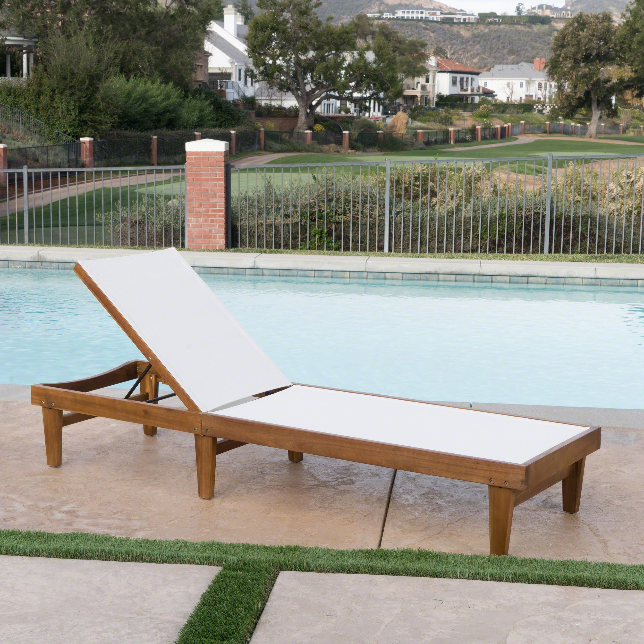 a Outdoor Mesh Chaise Lounge with Acacia Wood Frame