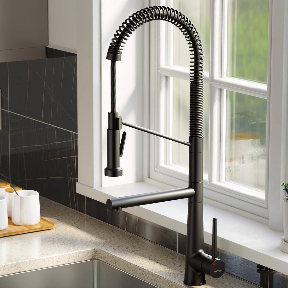 Karran Tumba Single Handle Pull Down Sprayer Kitchen Faucet in Matte Black KKF230MB