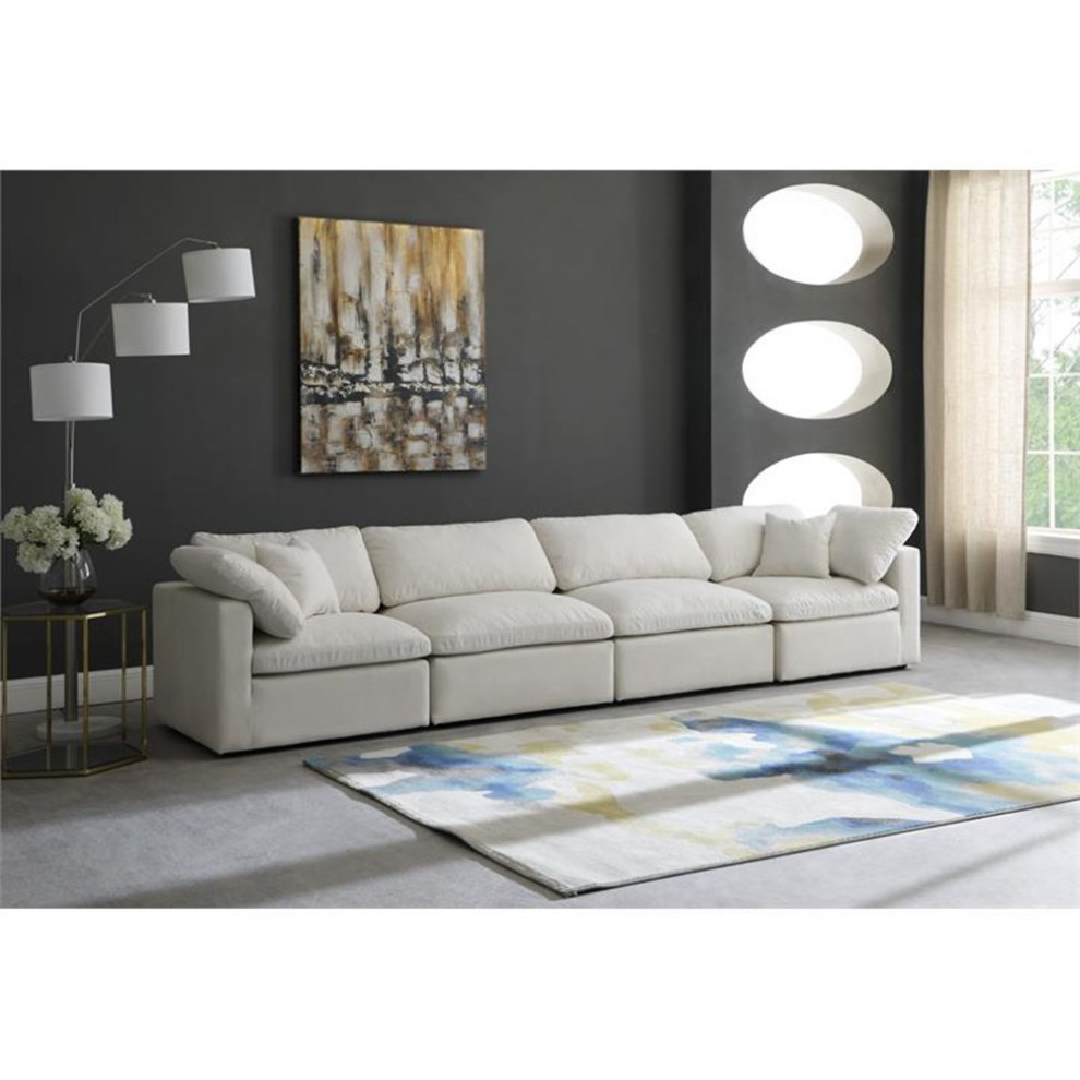 Pemberly Row Modern / Contemporary Standard Cream Velvet Modular Sofa   Transitional   Sectional Sofas   by Homesquare  Houzz