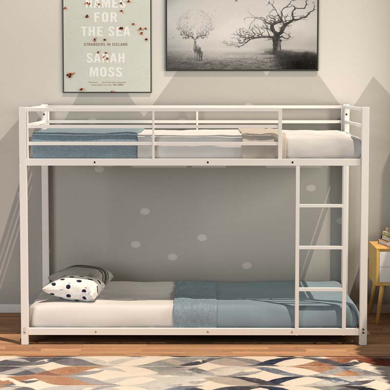 Metal Bunk Bed Twin Over Twin, Classic Bunk Bed Frame Platform with Side Ladder & Safety Guardrail