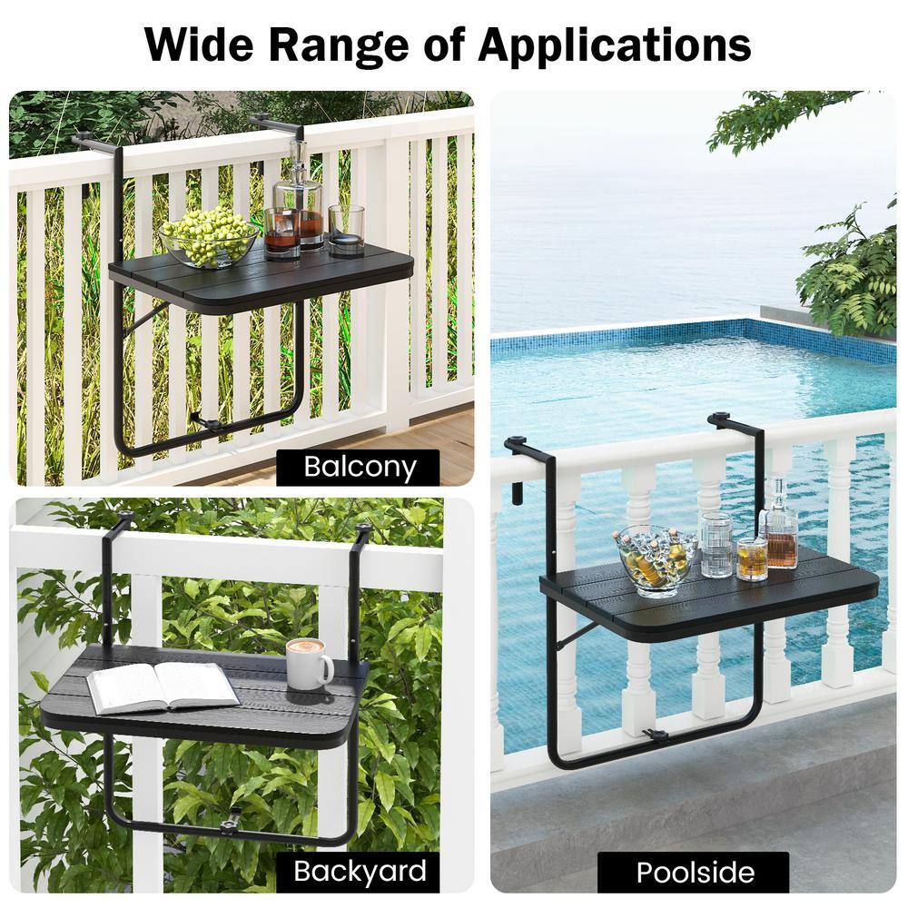 HONEY JOY Metal Patio Hanging Table Folding Balcony Railing Table with 3-Level Height Outdoor Accent Table Suits TOPB006859