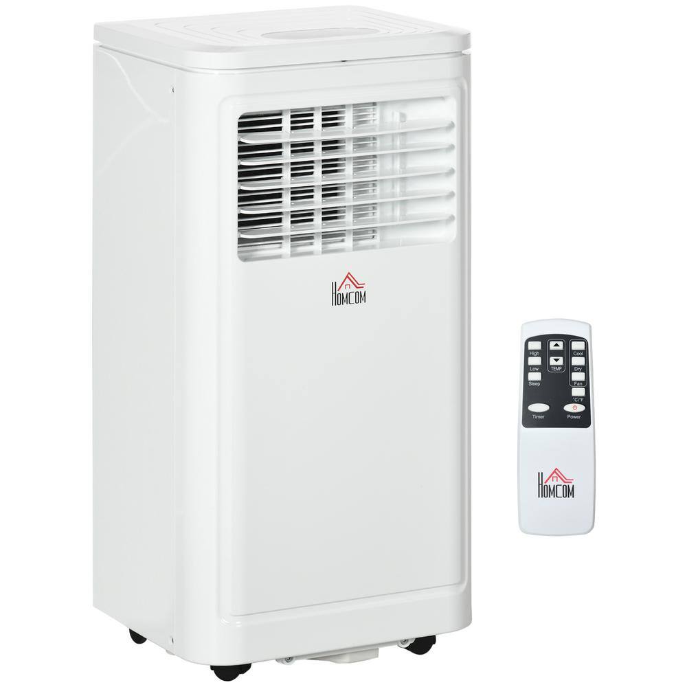 HOMCOM 8000 BTU Portable Air Conditioner Fan with Remote for Rooms Up to 150 Sq. Ft. with Dehumidifier Fan Wheels White 823-041V80CW