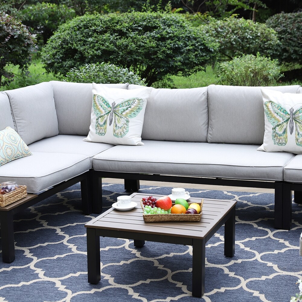 5/6 Piece Patio Sectional sofa set  E coating Steel / Aluminum frame Conversation Sets  Grey Cushion