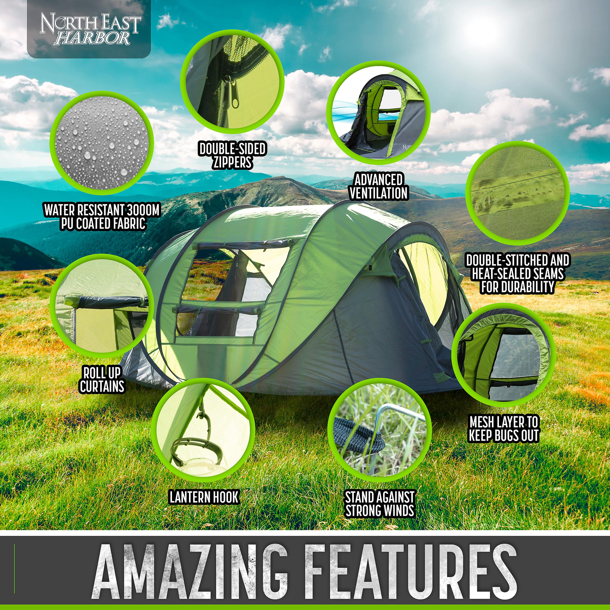 4 Person Easy Pop Up Tent Water-Resistant Lightweight Portable Camping Tent Instant Tent Quick Automatic Setup Family Tent with Porch Ideal for Camping， Backpacking， Hiking， Traveling， Beach， Festival