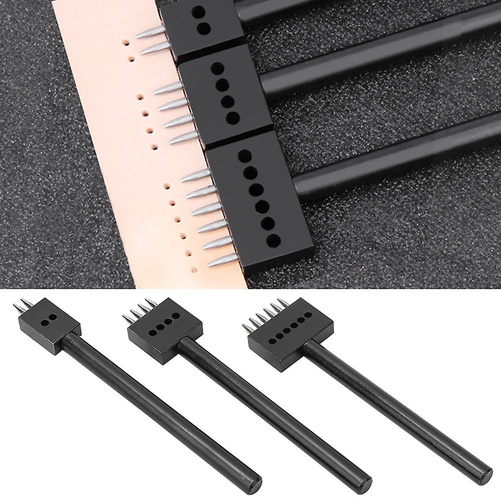 3pcs Prong Chisel Black Tool Steel Hole Punch Diy Hand Made Leather Puncher Tool(2+4+6 Set 5mm )