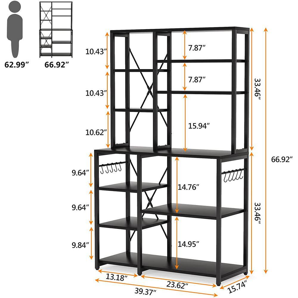 TRIBESIGNS WAY TO ORIGIN Bachel Black Kitchen Baker's Rack with Hutch and 10-S-Shaped Hooks HD-ZYJW0187