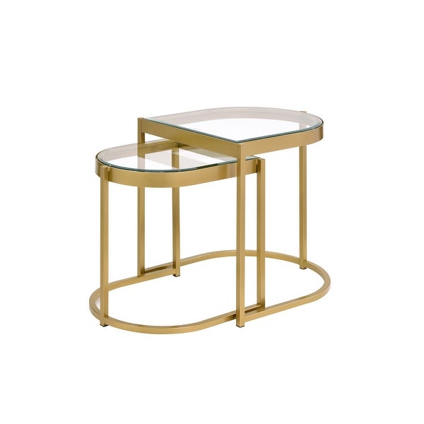 2PCS Contemporary Timbul Nesting Table， Clear Glass Top and Gold Finish