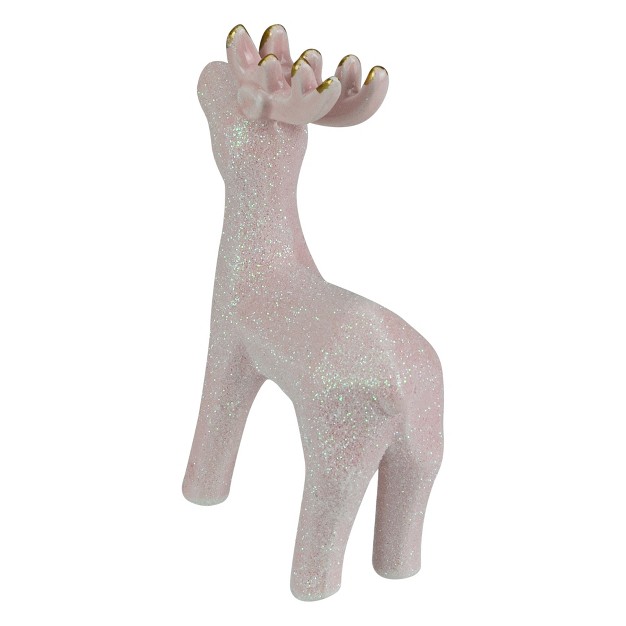 Glittery Pink Ceramic Reindeer Christmas Figure