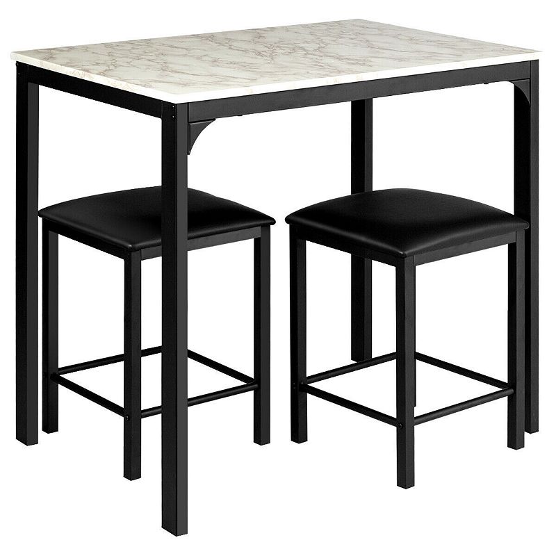 3 Piece Counter Height Dining Set Faux Marble Table