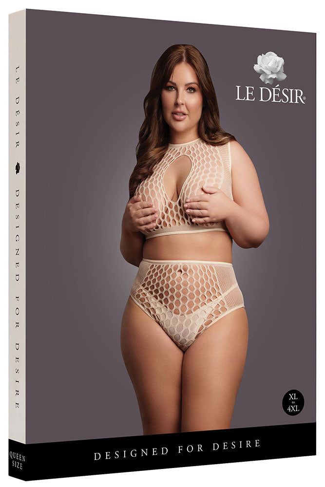 Le Désir Beige Key-Hole Crop Top Set XL