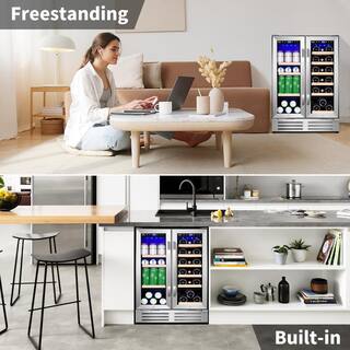 Velivi 24 in.Dual Zone 18-Wine Bottles and 88-Can Built-In and Freestanding with French Door Beverage Cooler in Stainless Steel KMYL120HD