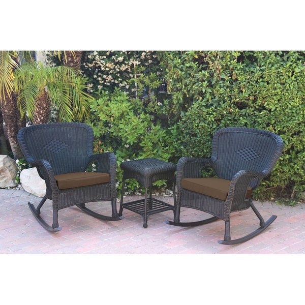 Windsor Black Wicker Rocker Chair and End Table Set with Chair Cushion - Overstock - 22898183